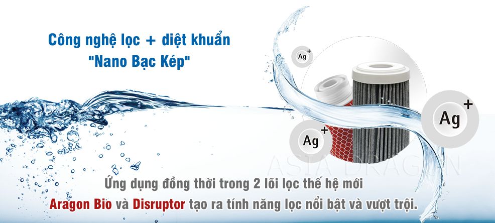Ecotar 4 với 2 lõi Nano kép Aragon Bio và Discruptor giúp lọc sạch 100% vi khuẩn