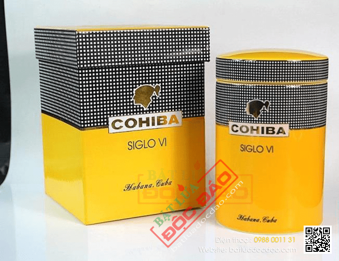 Ống đựng Cigar (xì gà) Cohiba chính hãng màu vàng chất liệu gốm sứ - Mã SP: D008
