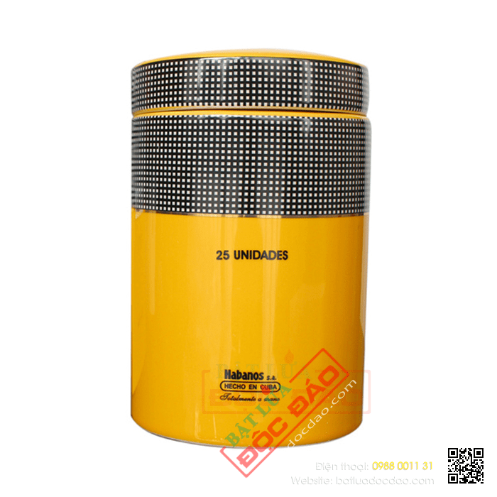 Ống đựng Cigar (xì gà) Cohiba chính hãng màu vàng chất liệu gốm sứ - Mã SP: D008