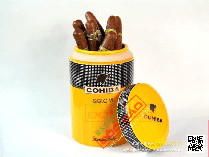 Ống đựng Cigar (xì gà) Cohiba chính hãng màu vàng chất liệu gốm sứ - Mã SP: D008
