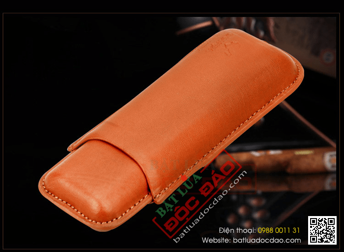 Set bao da Cigar (xì gà), dao cắt Cigar Cohiba chất liệu da loại 2 điếu chính hãng - Mã SP: CP108
