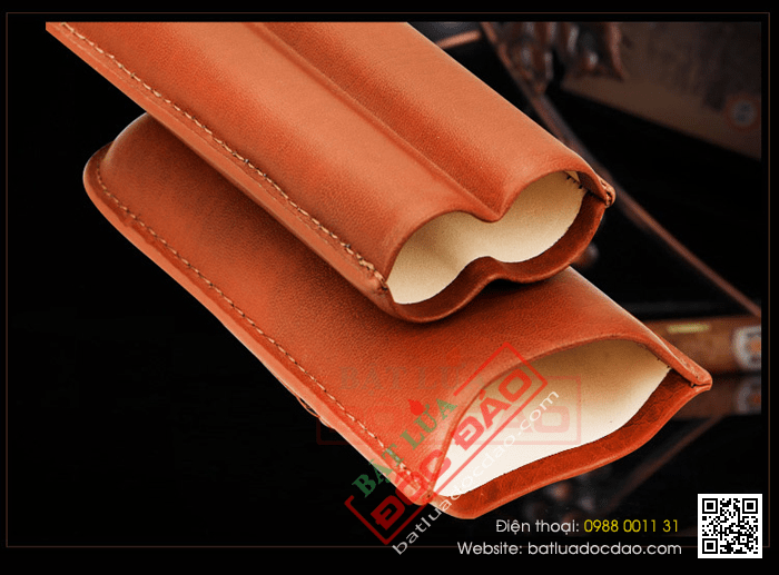 Set bao da Cigar (xì gà), dao cắt Cigar Cohiba chất liệu da loại 2 điếu chính hãng - Mã SP: CP108
