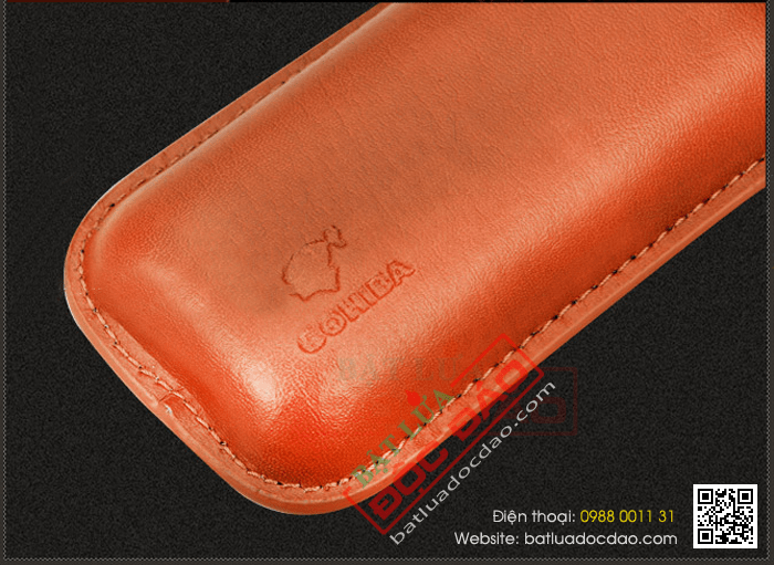 Set bao da Cigar (xì gà), dao cắt Cigar Cohiba chất liệu da loại 2 điếu chính hãng - Mã SP: CP108