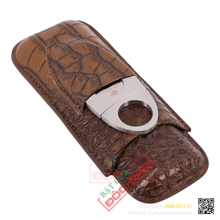 Set bao da Cigar (xì gà), dao cắt Cigar Cohiba chất liệu da loại 2 điếu chính hãng- Mã SP: HY3203L