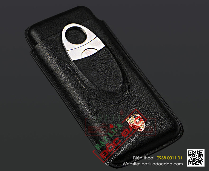 Set bao da đựng Cigar (xì gà), dao cắt Cigar Cohiba logo Porsche - Mã SP: BP01