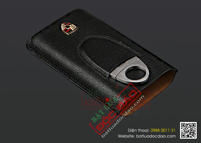 Set bao da đựng Cigar (xì gà), dao cắt Cigar Cohiba logo Porsche - Mã SP: BP01