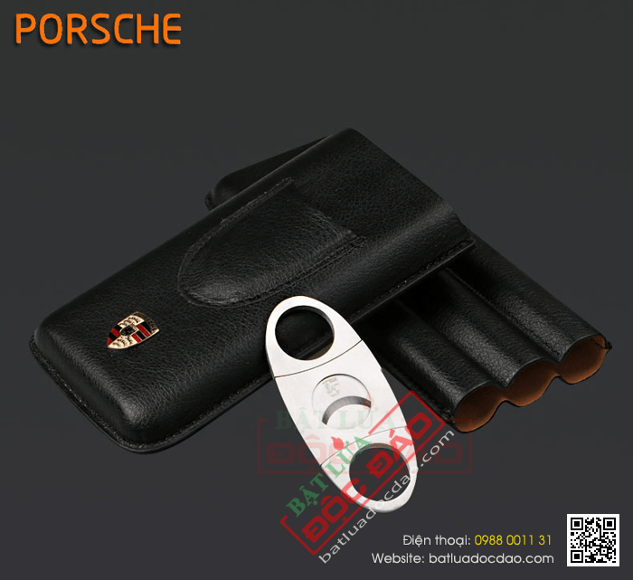 Set bao da đựng Cigar (xì gà), dao cắt Cigar Cohiba logo Porsche - Mã SP: BP01