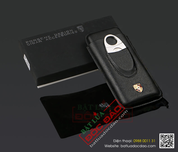 Set bao da đựng Cigar (xì gà), dao cắt Cigar Cohiba logo Porsche - Mã SP: BP01