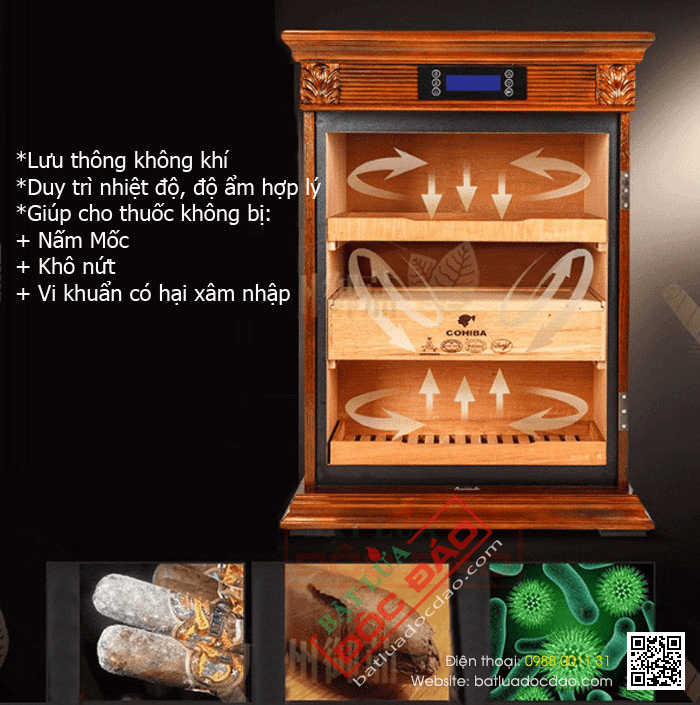 Tủ bảo quản giữ ẩm xì gà cắm điện 3 tầng Cohiba - Mã SP: CH98